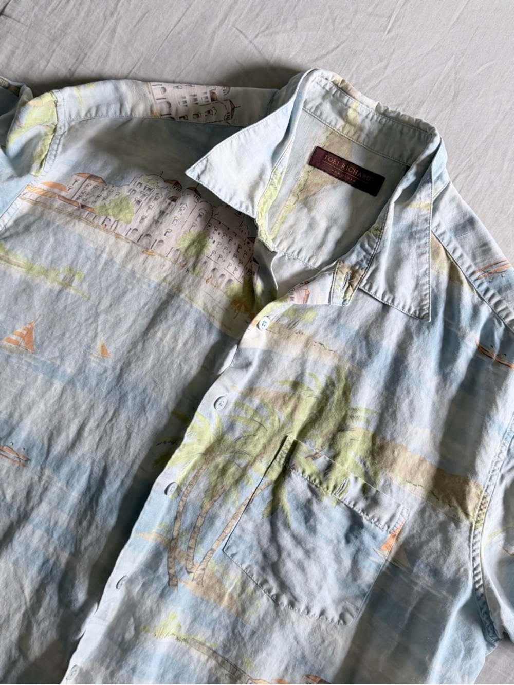 Tori Richard Tropical Print Linen Blend Button-Up Hawaiian Shirt Men’s XL Resort